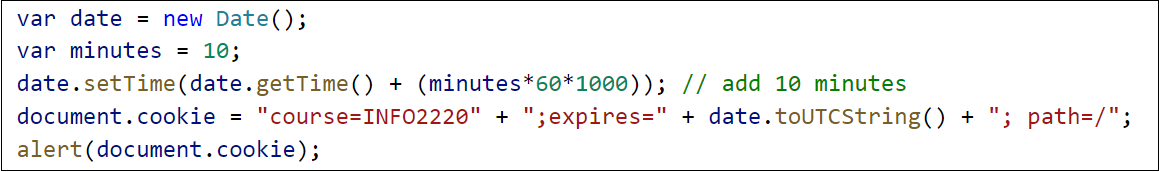 Setting cookie code.